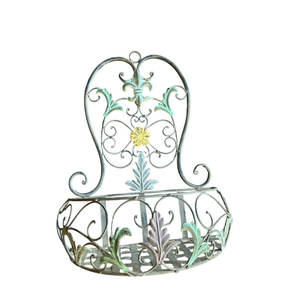 NWT large distressed metal wall hanging planter filigree  floral